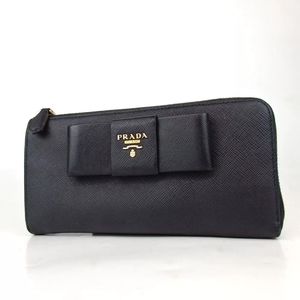 PRADA Saffiano Fiocco Bow Zip Wallet Black
